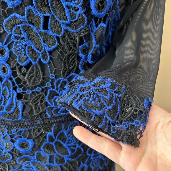 Shoshanna Midnight Raven Black Blue Floral Lace Dress Evening Gown Size 6 NWT - Picture 10 of 12